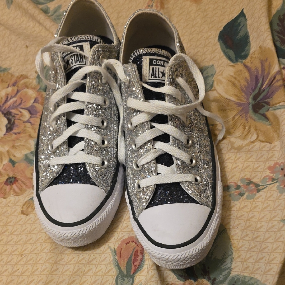 Converse Glitter Low-Top Sneakers - Silver & Black
